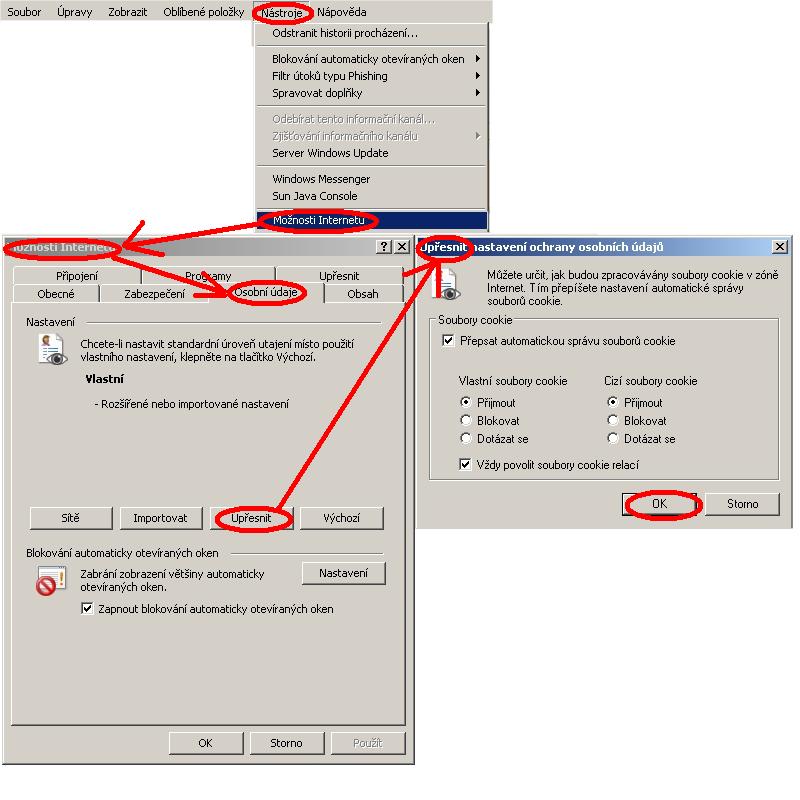 Nastaven� p�ij�m�n� cookies pro p�ihla�ovan� na serveru Kurzy.cz pro Internet Explorer